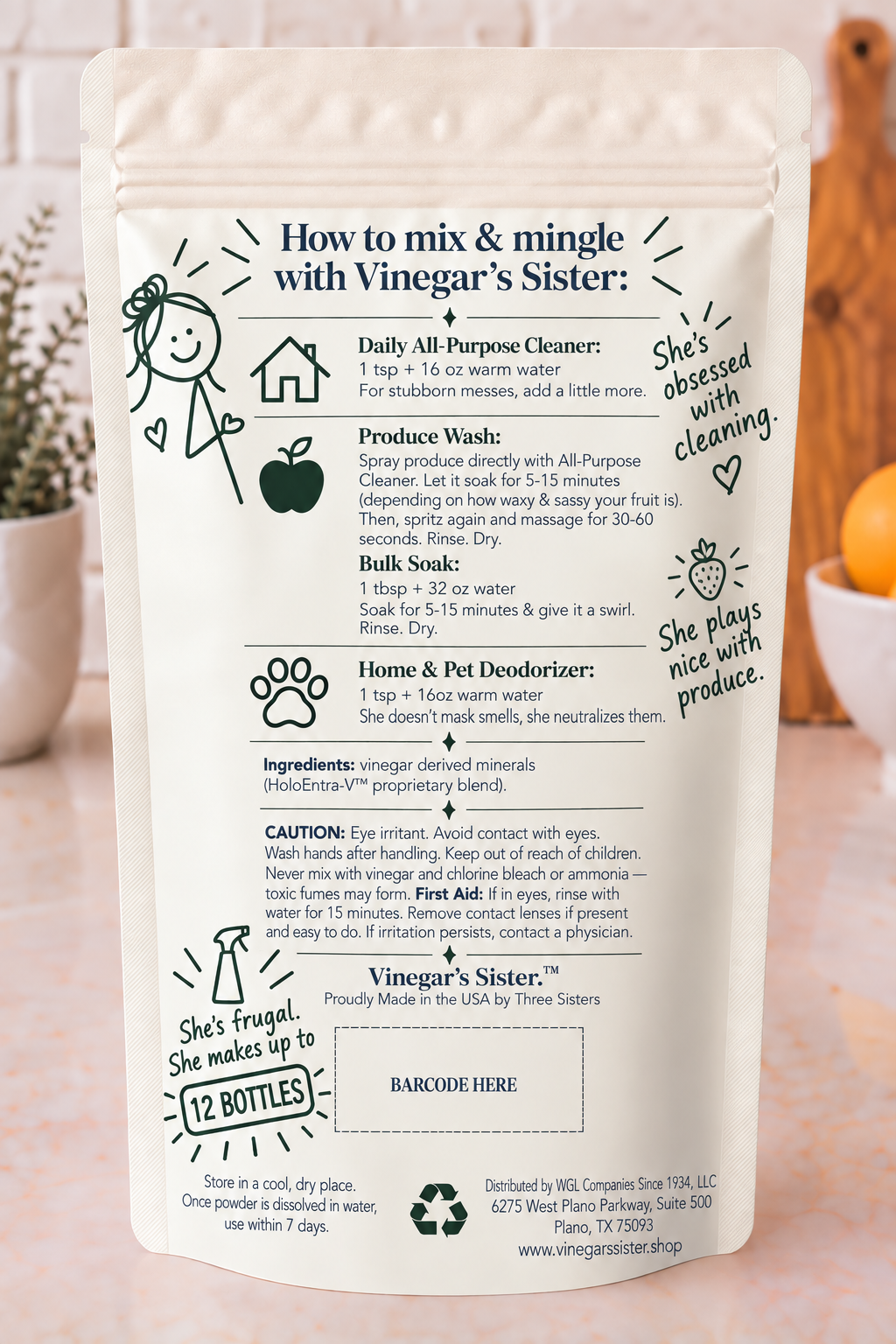 Vinegar's Sister, All Purpose Concentrated Vinegar Powder for Cleaning